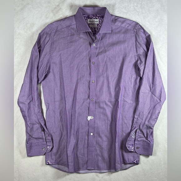 Robert Graham Tailored Fit Size 15.5 / 39 Lavender Checkered Dress Shirt - Picture 1 of 10
